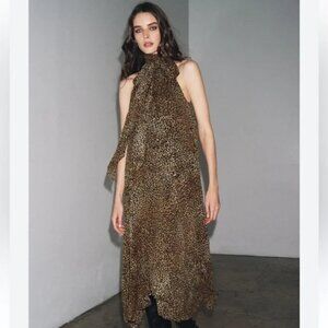 Zara Leopard Print Halter Neck Dress